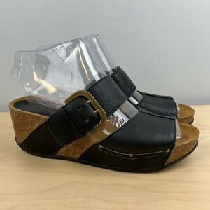 Sergio Tomani Women’s Size 39 / 8-8.5 Black Leather Buckle Playform Sandals